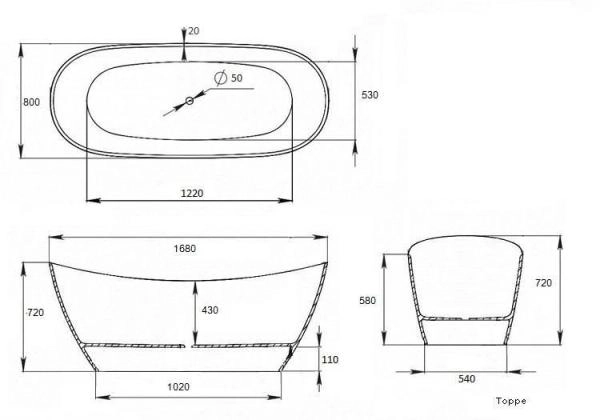 Ванна Aquastone Торре 168x80 литьевой мрамор отдельностоящая