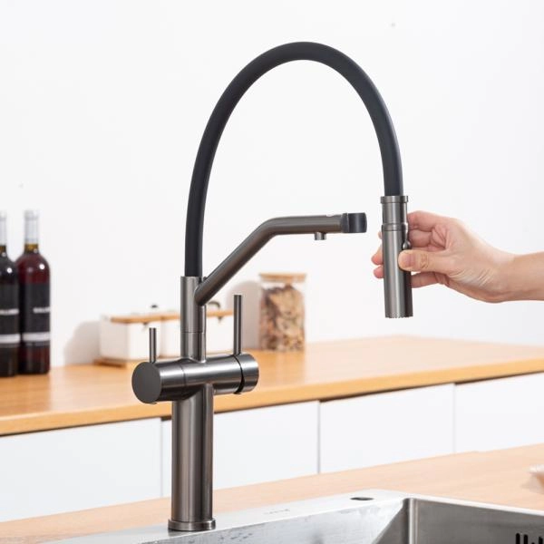 Смеситель GAPPO G4399-89 для кухни с гибким изливом и подключением фильтра, оружейная сталь