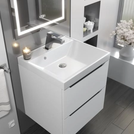 Тумба с раковиной Uperwood Tanos 50 см, подвесная, матовая, белая/графит
