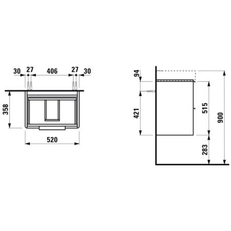 Laufen Pro Тумба с раковиной 52x36x53см., подвесная, 2 ящика, цвет: белый матовый