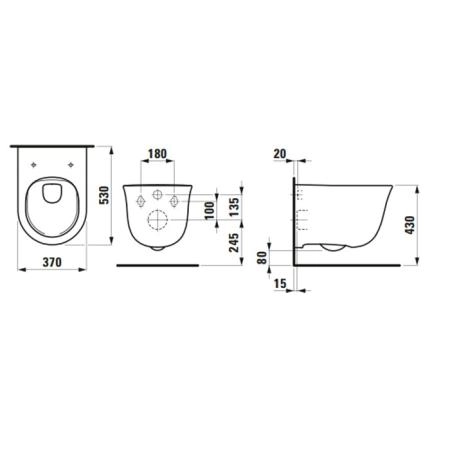 Laufen New Classic Унитаз подвесной безободковый 530х370х430 мм, цвет белый LCC, с покрытием  LAUFEN Clean Coat