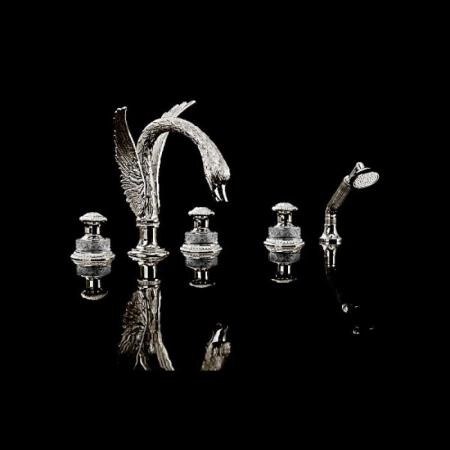 Devon&Devon Excelsior Swan Смеситель для установки на борт ванны с 5 отверстиями, переключателем и душем. Цвет: блестящий никель.