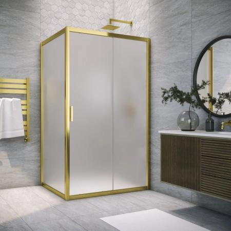 Душевой уголок Vegas-glass ZP+ZPV TUR NOVO 100*75 09 10, профиль золото глянцевое, стекло сатин