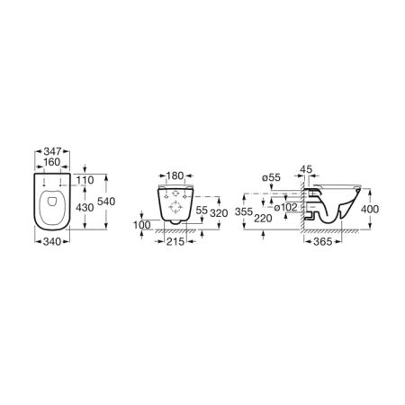 Roca The Gap Унитаз подвесной Rimless 34x54x34.5см., с инсталляционной системой, сиденье с крышкой, с клавишей смыва, цвет: белый