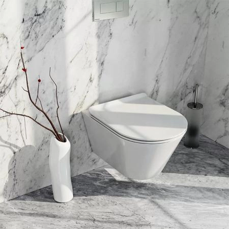 Kerama Marazzi Унитаз PLAZA Modern подвесной безободковый с системой смыва RIM UP+ (Tornado), белый глянцевый