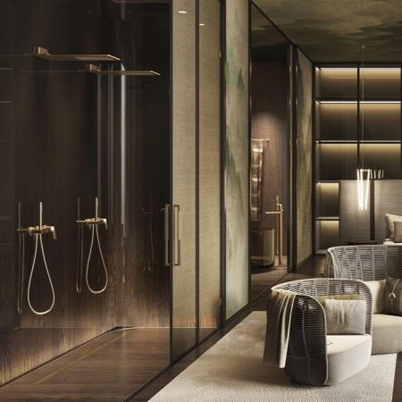 Gessi Anello Душевой гарнитур с держателем, подводом воды, ручным душем и шлангом 150см., цвет: Warm Bronze Br. PVD