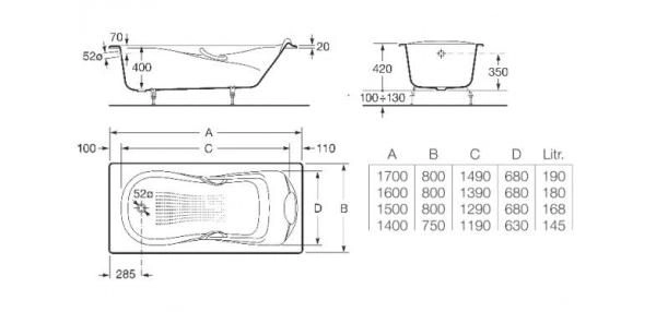 Ванна Roca Haiti 2332G000R чугунная 150х80 см