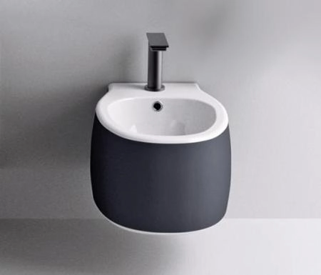 Agape Pear 2 биде 52, 80х380х255 мм, подвесное, 1 отверстие для смесителя, цвет белый блестящий/темно-серый