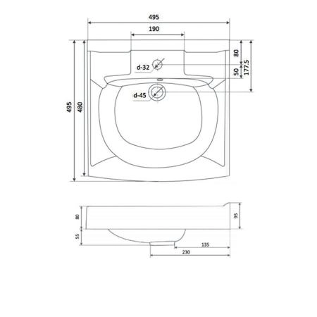 Раковина над стиральной машиной Altasan KOMPAKT 500х500 с кронштейнами и сливной системой