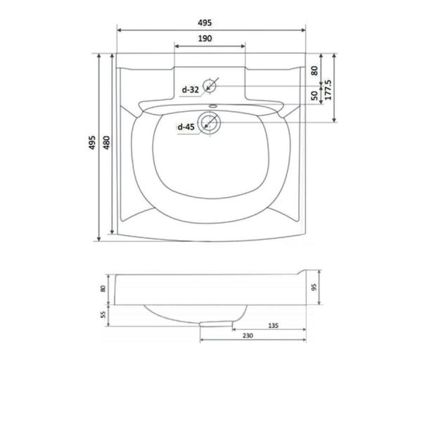 Раковина над стиральной машиной Altasan KOMPAKT 500х500 с кронштейнами и сливной системой