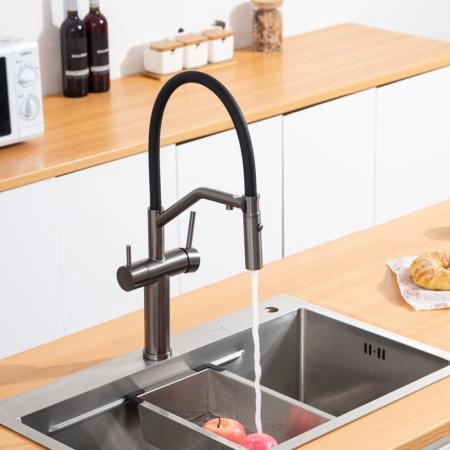 Смеситель GAPPO G4399-89 для кухни с гибким изливом и подключением фильтра, оружейная сталь