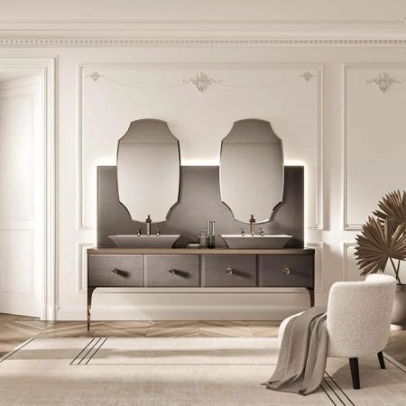 VITAGE milldue edition MAJESTIC 09 Комплект мебели 216х55х73см напольный, 2 раковины, 2 зеркала, с подсветкой, отделка: стекло elephant bronze, фурнитура: бронза