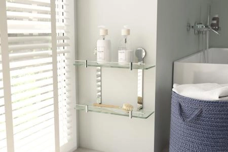 Полка 2-х ярусная 40 cm матовое стекло;  ARTWELLE Harmonie HAR 037 хром