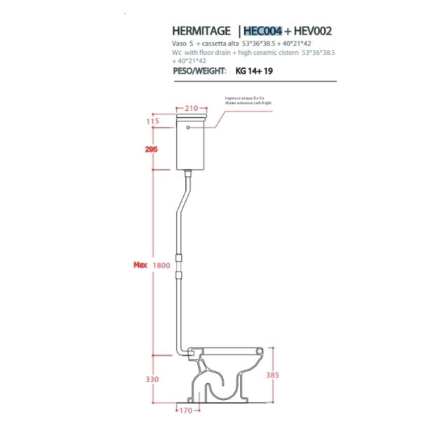 Artceram HERMITAGE Мех-м слива с высокой трубой в комплекте для высокого бачка, цвет хром