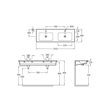 Раковина Jacob Delafon VOX EXAA112-00 140 см подвесная двойная