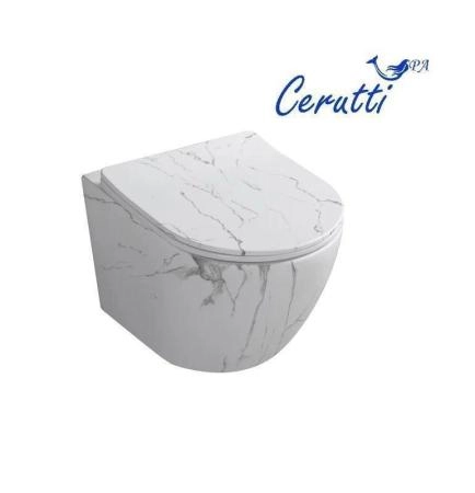 Унитаз Cerutti SPA SELLA Aria Tornado MMW подвесной безободковый белый мрамор матовый со смывом торнадо CT9532 (490х370х370)