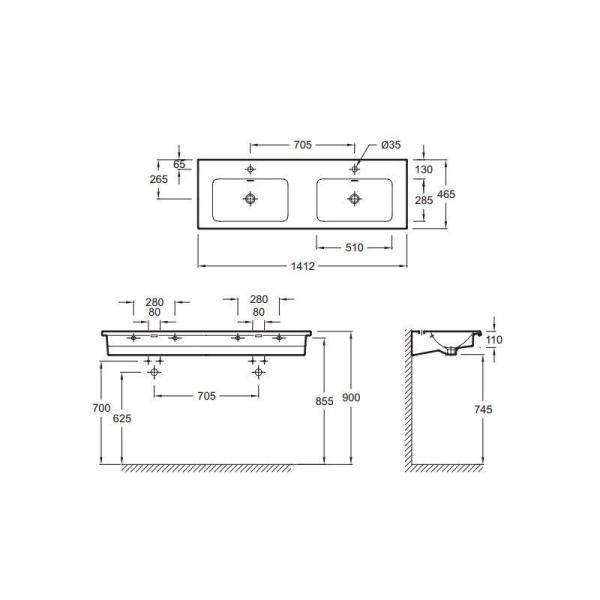 Раковина Jacob Delafon VOX EXAA112-00 140 см подвесная двойная