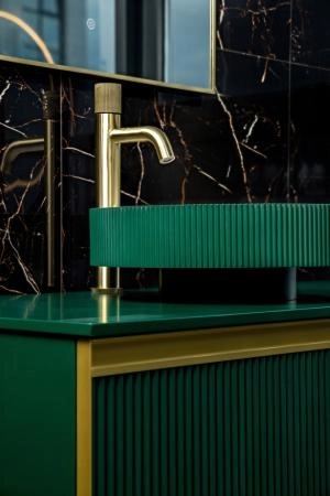 QUATRO 2 140см ТумбаBoheme 2 ящика, RAL 6005 FUGA + профиль GOLD + столешница 790-M2-140(100+40)-RAL6005