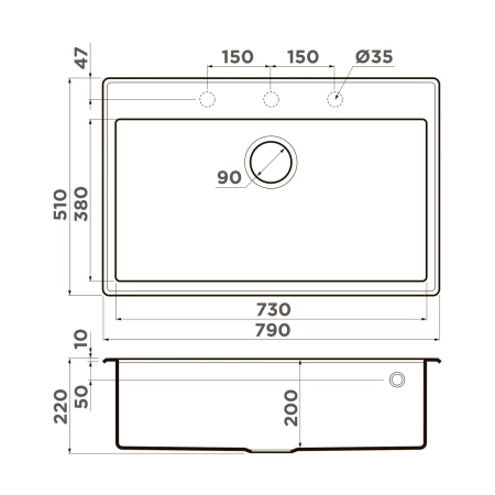 Кухонная мойка Omoikiri Tedori 79-DC Tetogranit/темный шоколад 4993952