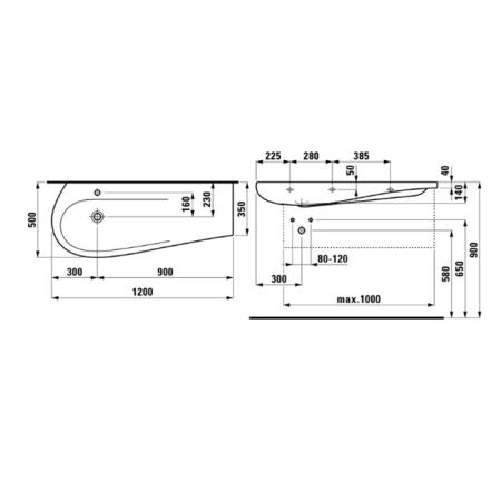 Laufen Alessi One Раковина 120х50х16.5 см, 1 отв., покрытие LCC, цвет: белый