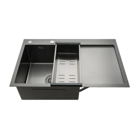 Кухонная мойка Gappo GS7850-6L 780x500x215mm 0.8мм с коландером Черный чаша слева