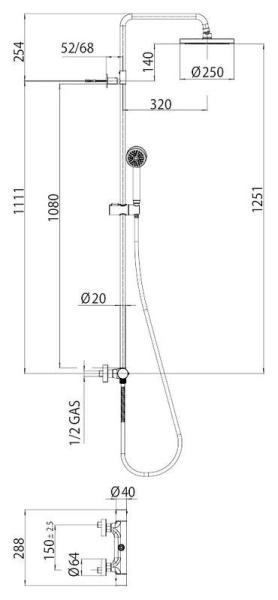 Душевая система Bossini Elios L10052.030, с однорычажным смесителем, верхний душ ? 250 мм, хром