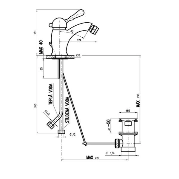 Смеcитель Rav Slezak LABE L545.5SM для биде, цвет Бронза с донным клапаном