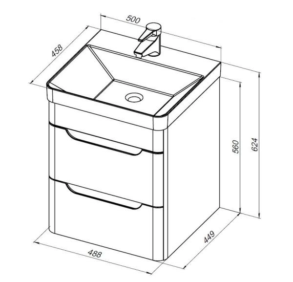Тумба под раковину Aquanet София 50 белый глянец (2 ящика)