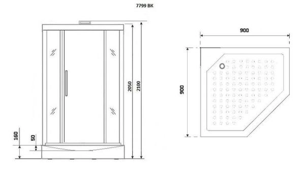 Душевая кабина Niagara Luxe NG-7799GBK (900x900х2100) низкий поддон стенки ЗОЛОТО БЕЗ КРЫШИ