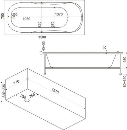 Ванна Bas Ибица 150x70 без гидромассажа