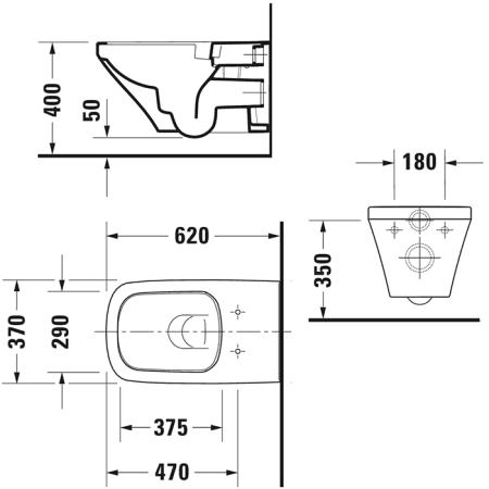 Duravit DuraStyle Унитаз удлиненный подвесной безободковый 62х37см., с креплением, цвет: белый