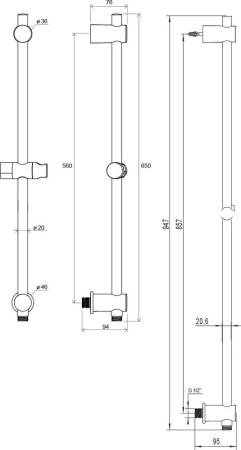 Душевой держатель Ravak подвижный 60 см 975.00 X07P342