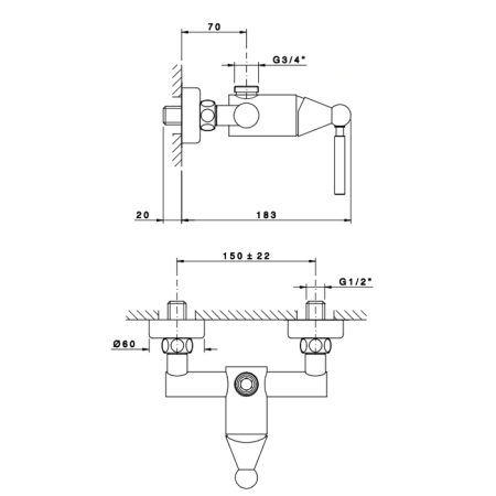 Nicolazzi Torre Смеситель для душа на 2 отверстия, вывод сверху 3/4", цвет: хром