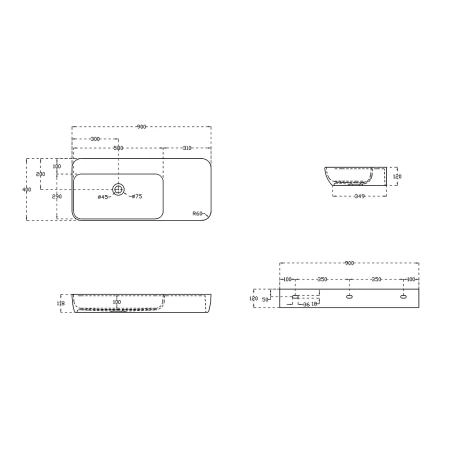 Раковина Vincea VWB-6S590MW, 900*400*120, подвесная, цвет белый матовый искусственный камень