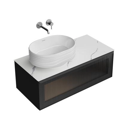 Тумба Kerama Marazzi ICONICO ИКОНИКО IC.100.1\BLK подвесная 100 с рифленым стеклом, 1 ящик, черная
