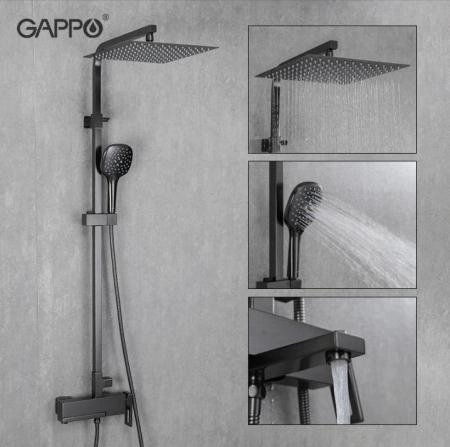 Душевая система Gappo G2417-9 термостат с изливом оружейная сталь верхний душ 30x30
