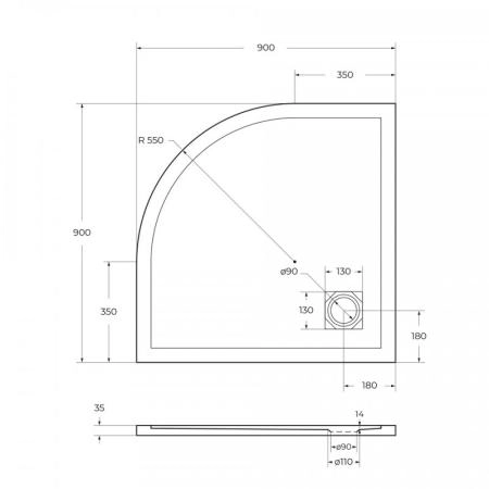 Душевой поддон BelBagno 90x90 искусственный камень чёрный матовый полукруг TRAY-MR-UNO-R-90-550-35-NERO-CR