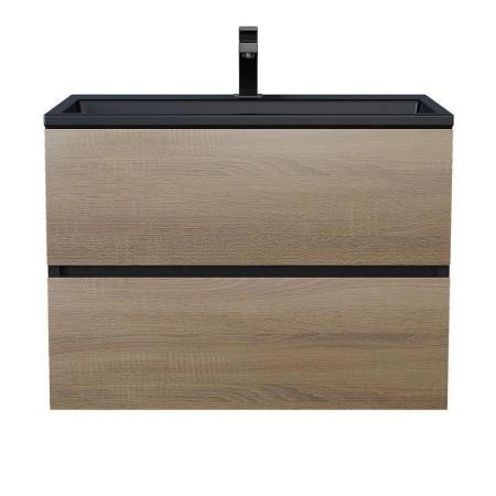 Тумба с раковиной Uperwood Barsa 70 см, раковина черная глянцевая, подвесная тумба черная/дуб сонома