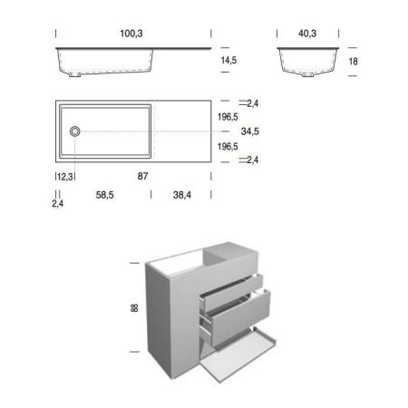 NOORTH milldue edition TOUCH Комплект мебели 100х40х88см, напольный, 3 ящика, слив в пол, раковина Milltek, смеситель H2O, цвет: Argilla матовый