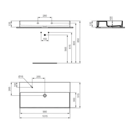 Ideal Standard Solos Раковина подвесная 100х50см., с 1 отв., без перелива, цвет: белый