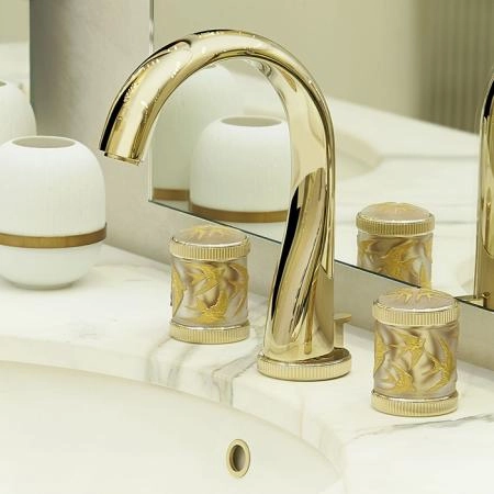 THG Hirondelles Gold Stamped Смеситель для раковины, 3 отв., цвет: Soft gold