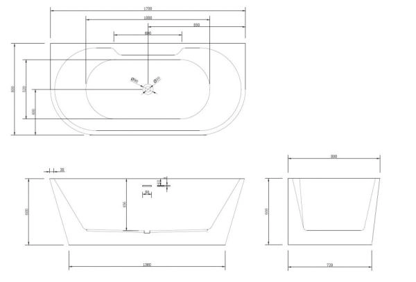 Акриловая ванна ABBER AB9296-1.7 пристенная цвет белый
