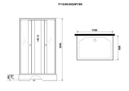 Душевая кабина Niagara Promo P110/80/26Q/MT/BK (1100х800х2000)