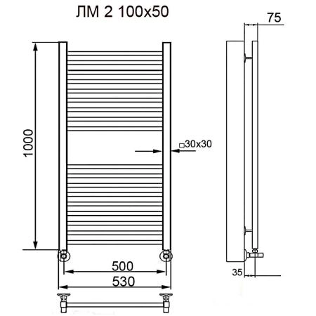 Полотенцесушитель водяной Ника Modern ЛМ-2 100/50 RAL9016 белый матовый комплект люкс