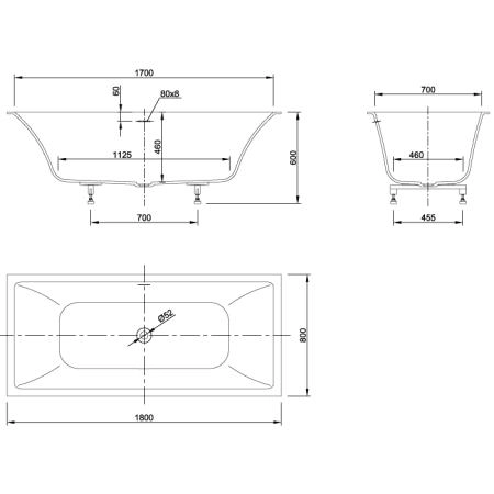 KNIEF Shape Selected Ванна встраиваемая, 180x80xH60cм, с щелевым переливо click-clack, белая мат(с комплектом ножек) (СПЕЦЦЕНА на 2 ванны из прихода!)