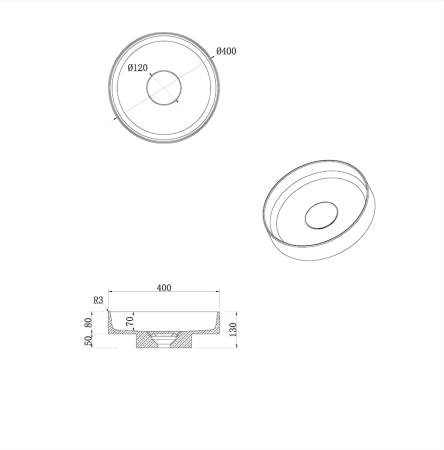 Раковина накладная Boheme рифленая SOLE Corian 400*130 Calacatta 801-R-CLCT