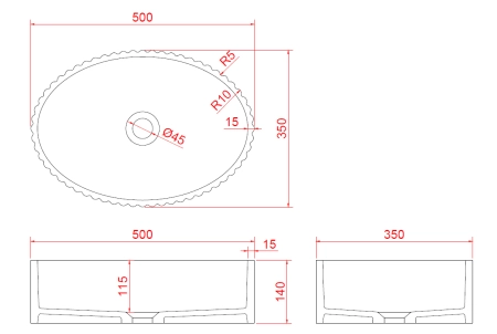 Раковина Boheme Canale рифл глянец чёрный 878-B
