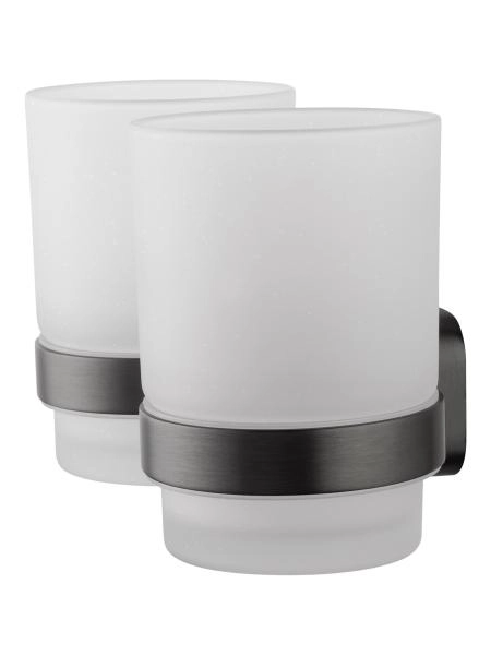 Два стакана для зубных щеток с держателем WONZON & WOGHAND GRAFFITY, Темный графит (WW-9328-GM)