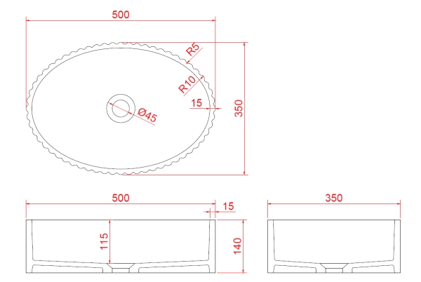 Раковина Boheme Canale рифл глянец чёрный 878-B