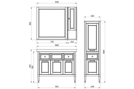 Тумба под раковину ASB-Woodline Гранда 105 Белый (патина серебро)
